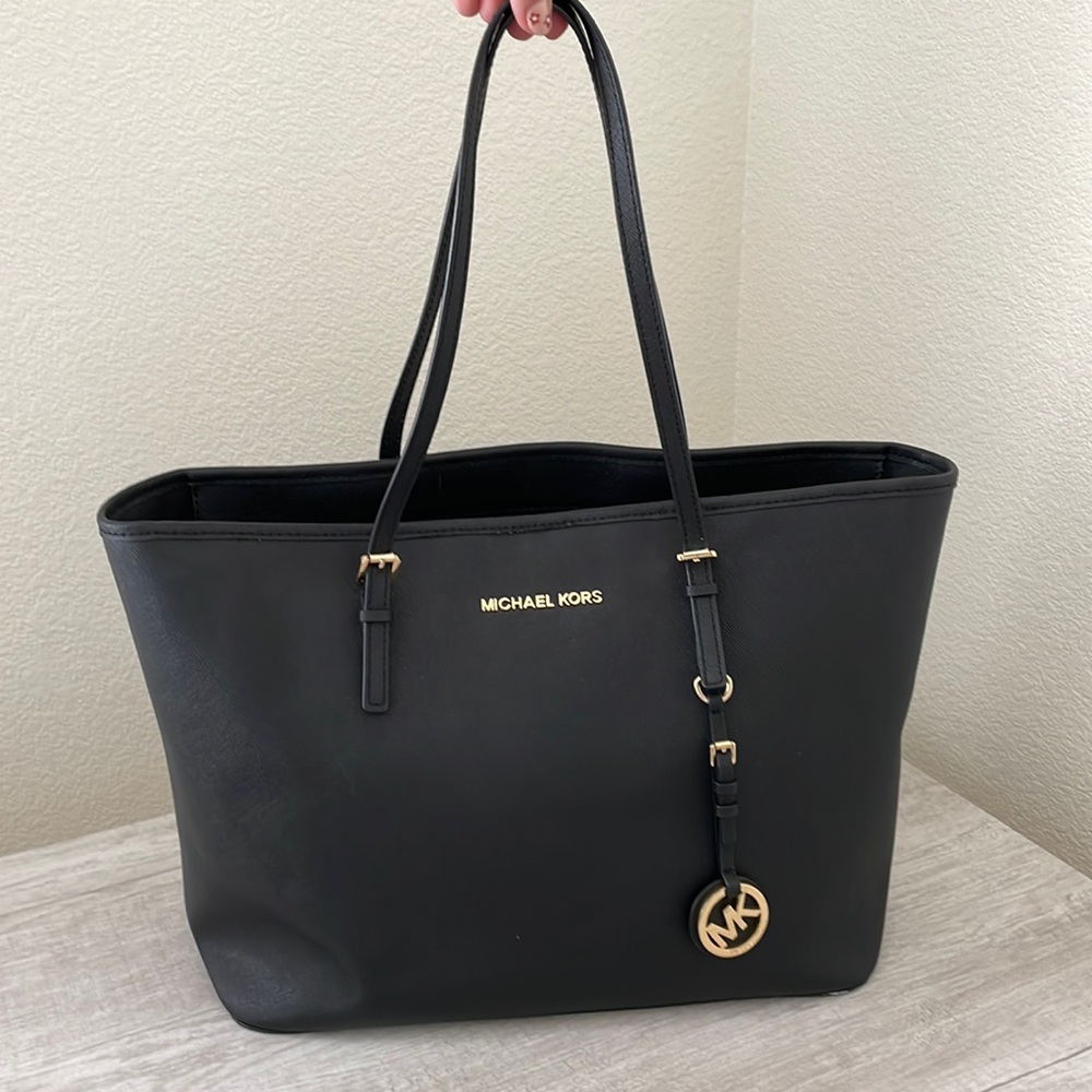 Michael Kors black leather tote bag